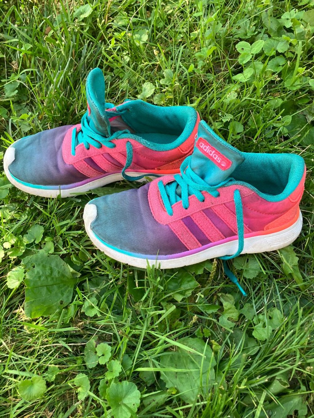 Adidas Neo Label Kids Size 1.5 Pink Teal Purple Sneakers Style F99098